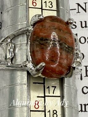 Burnt red Picasso jasper silver gem ring